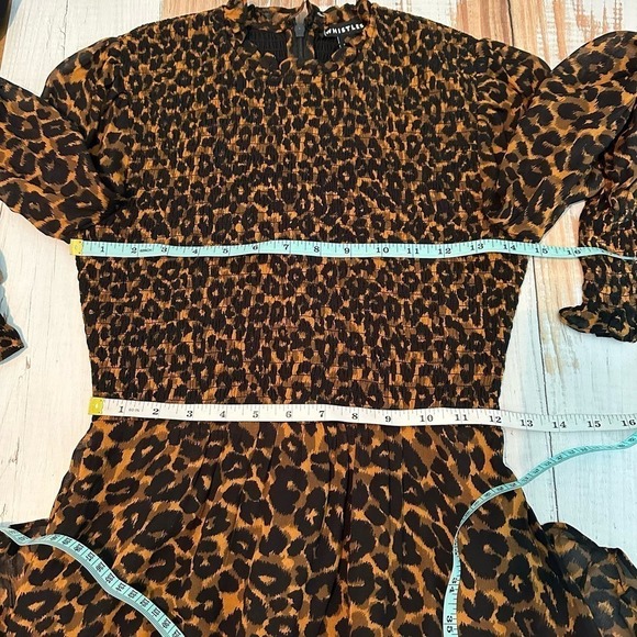 Whistles Classic Leopard Shirred Long Sleeve Mini Dress Size US 4 - Picture 10 of 11